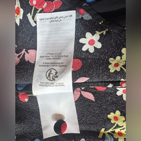 Boden Black Mock Neck Blouse with Colorful Flower and Cherries Design Women's 14 - Picture 13 of 14